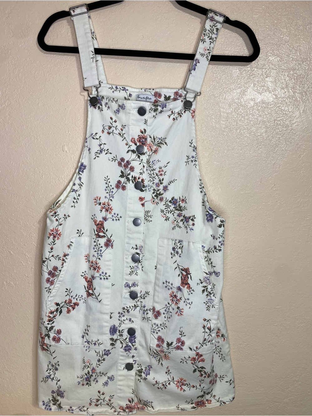 love, Fire White Floral Mini Overall Dress